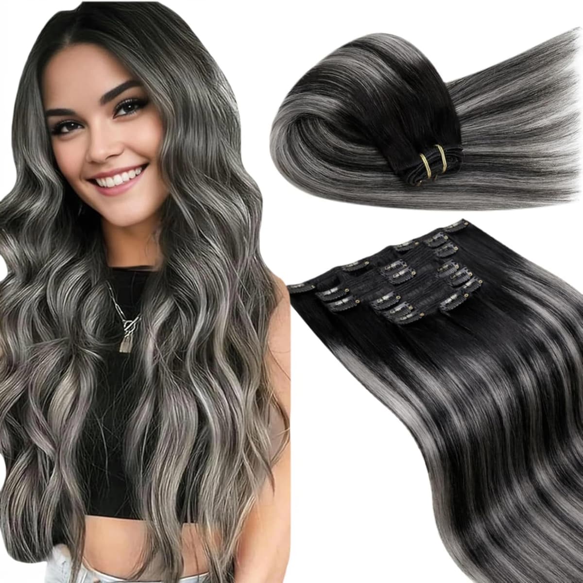 LaaVoo Hair Extensions Clip in Real Human Hair Brown Clip in Hair Extensions Dark Brown Remy Straight Hair Full Head Double Weft 80g 5pcs 14 Inch #4 — view 14