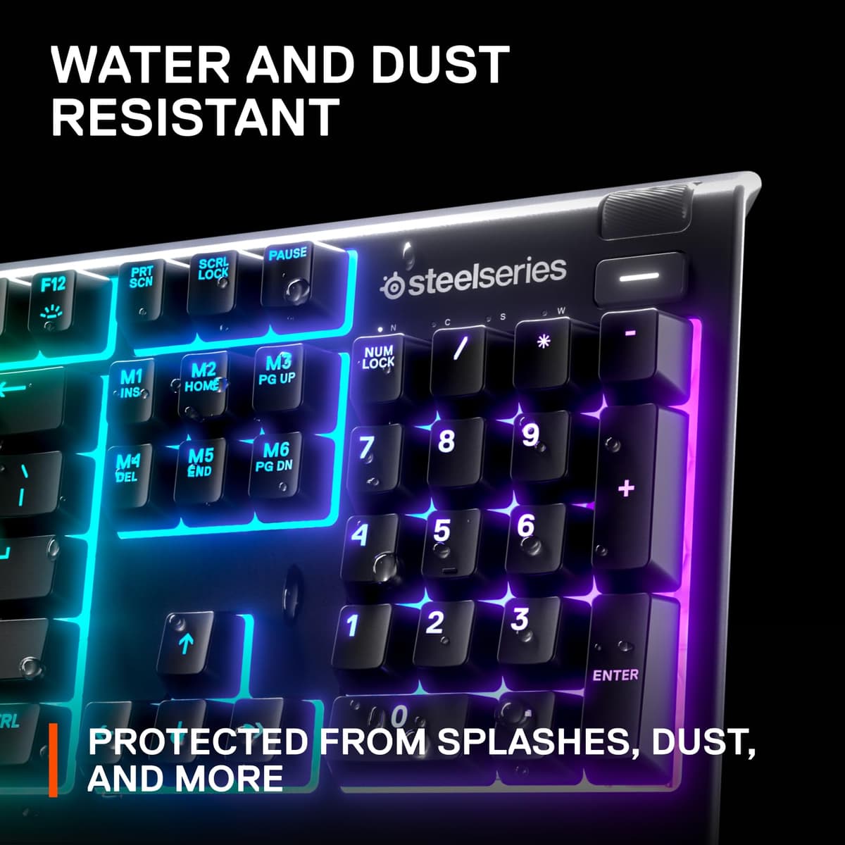 SteelSeries Apex 3 - Gaming Keyboard - Silent Gaming Keyboard - 10-Zone RGB Illumination - IP32 Water & Dust Resistant - Premium Magnetic Wrist Rest - English QWERTY Layout , Black — view 5