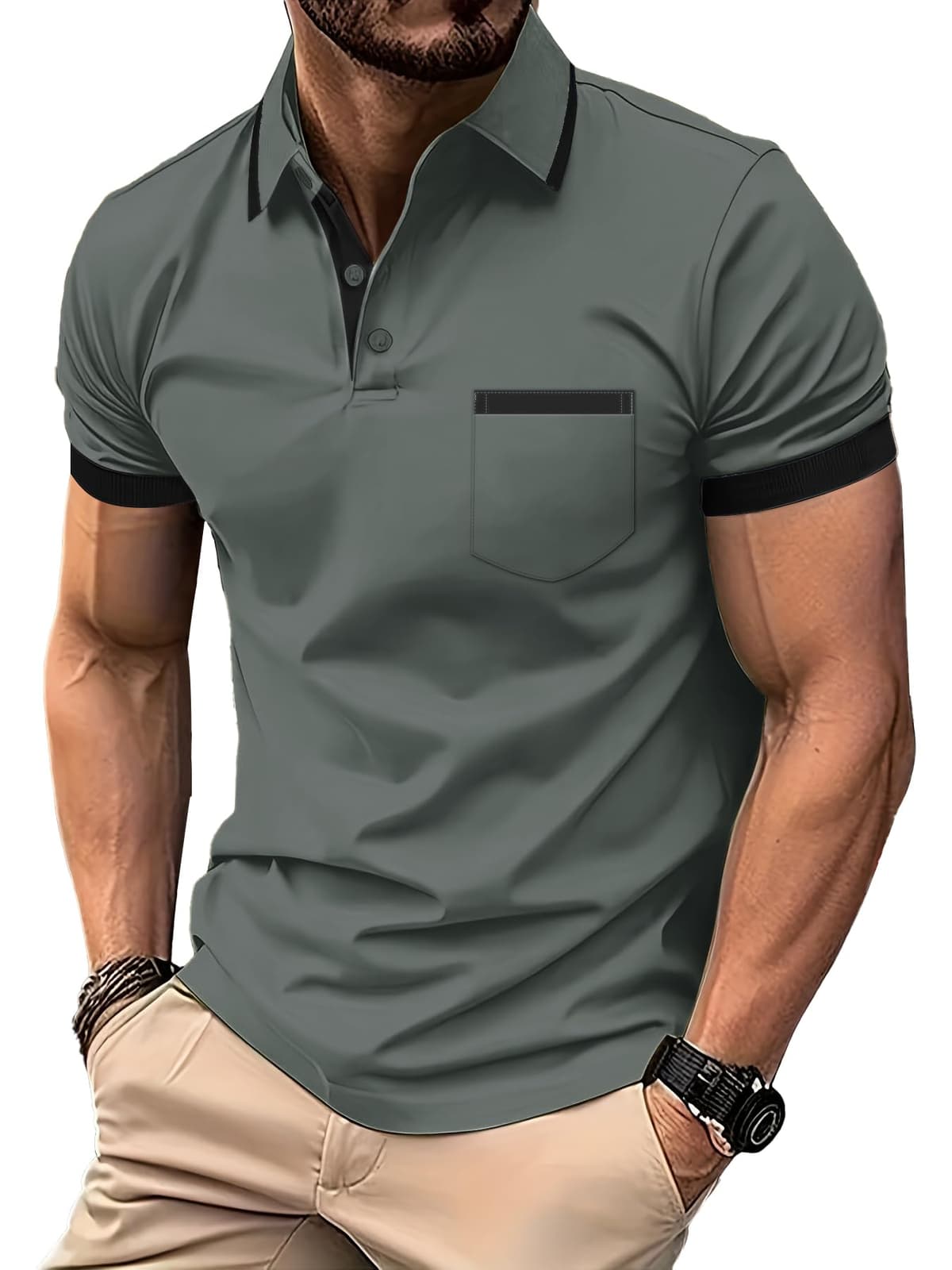 zitysport Polo Hombre Manga con Bolsillo en el Pecho Golf Polo Transpirable de Secado Rápido Poloshirt Deporte Hombre Slim Fit Tshirt Verano Camisa Hombre