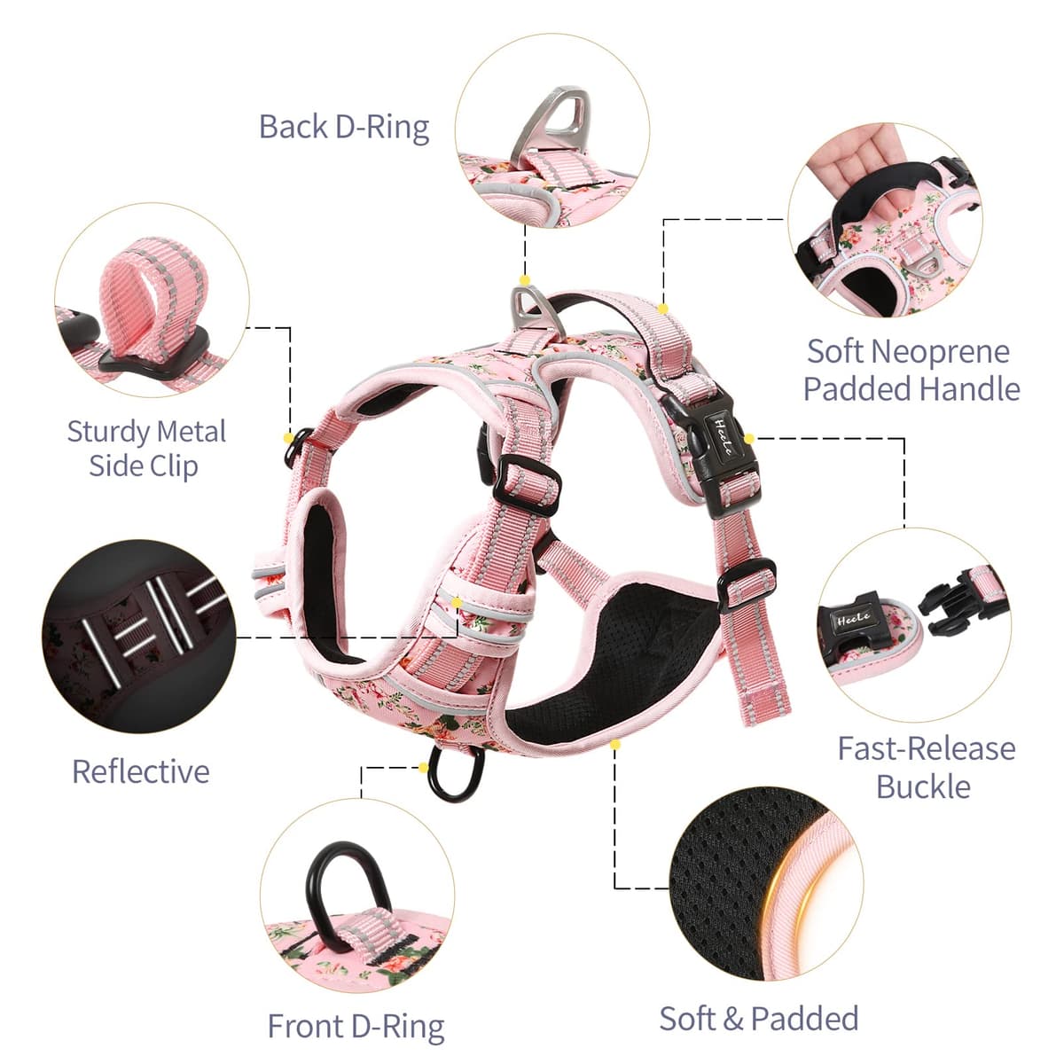 HEELE Dog Harness Medium No Pull Dog Vest Harness with Soft Handle Reflective Pet Harness for Outdoor Training Walking, Black, M — view 80