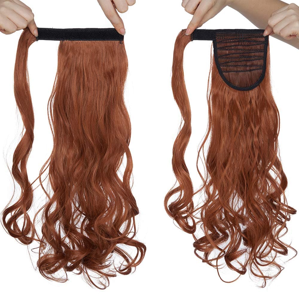17"(43cm) SEGO Ponytail Long Synthetic Hair Looks Natural [Red Brown/Orange] Clip in Hair Extensions Curly Tail Ponytail Extension (90g) — view 2