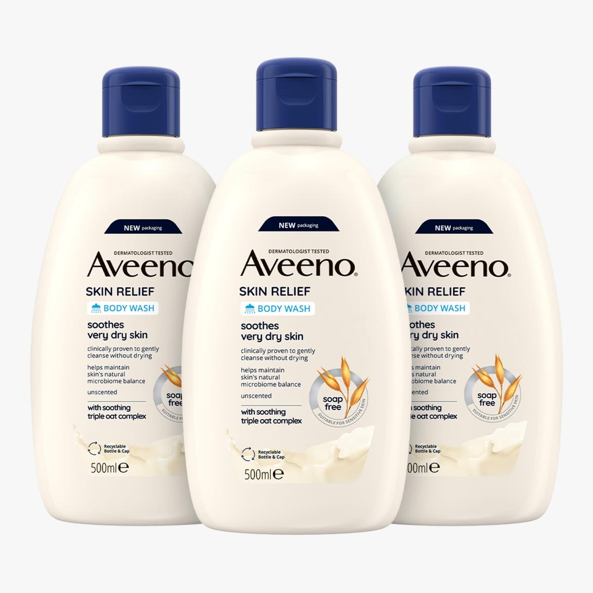 Aveeno Skin Relief Moisturising Body Wash (1x 500ml), Gentle Cleansing Wash with Soothing Triple Oat Complex, Soap-Free, Unscented for Sensitive and Very Dry Skin — view 8