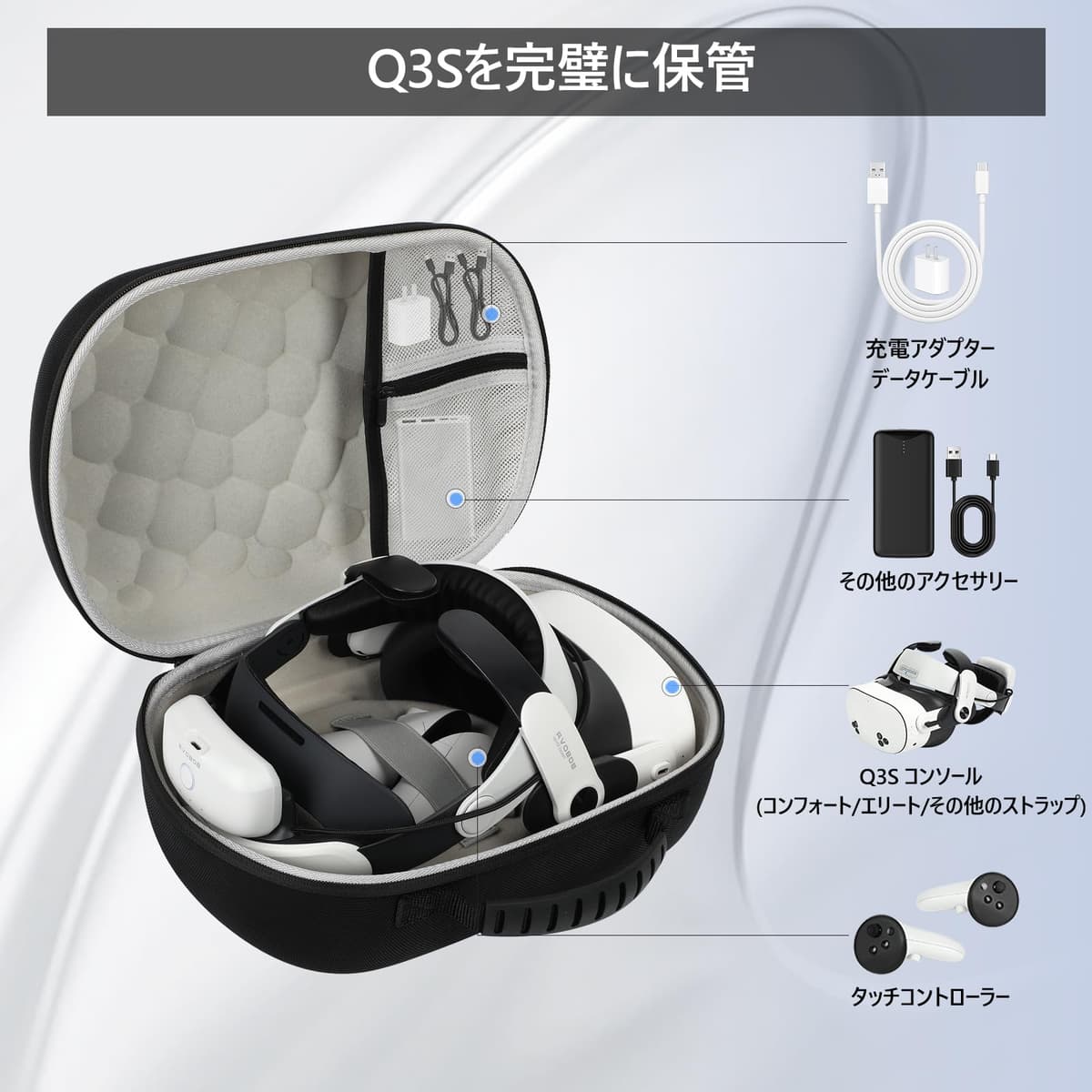 YipuVR Funda RíGida de Transporte de Eva para Meta Quest 3/3S, Compatible con Accesorios de Auriculares Quest 3S, A Prueba de Golpes, Impermeable, Forro Suave para Viajes y Almacenamiento En — view 2