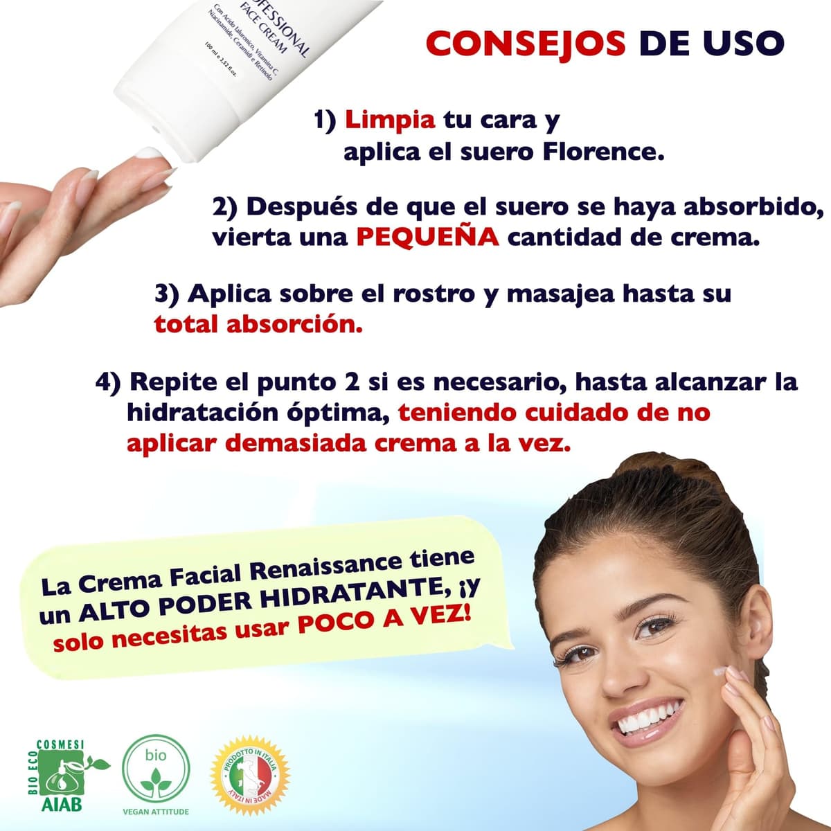 100 ml. Bio Crema Hidratante al Retinol para la Cara y Contorno de Ojos. Crema Facial Mujeres y Hombres Anti-Edad Antiarrugas y Antiojeras con Ácido Hialurónico y Vitamina C. Crema de Noche y Día — view 6