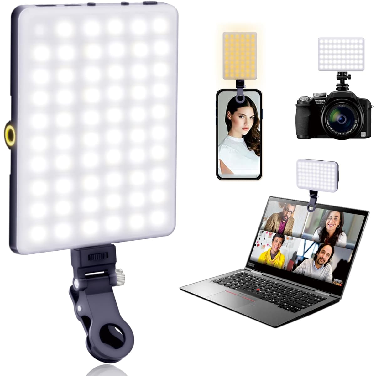 60 LEDs Selfie Light, 3 Lighting Modes, Rechargeable Clip on Phone/Laptop/Camera Light & CRI 97+ for Laptop/Phone, iPhone Camera, Video Conference, Youtube, TikTok, Makeup Vlog (Black)