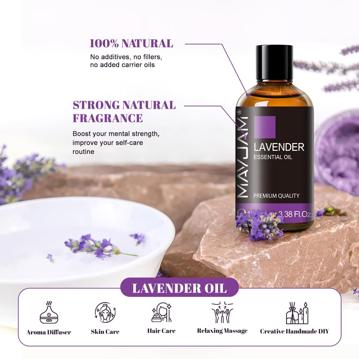 MAYJAM Lavender Essential Oils 100ML, Lavender Oil for Diffuser, Humidifier, DIY, Home, Office — view 3