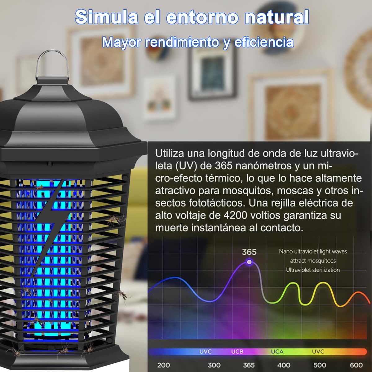 Lámpara antimosquitos con iluminación LED, 4000V 18W UV Mata Mosquitos electrico, No tóxico e Inodoro, Resistente IPX4, Atrapa eficazmente Mosquitos, Moscas y Polilla — view 3