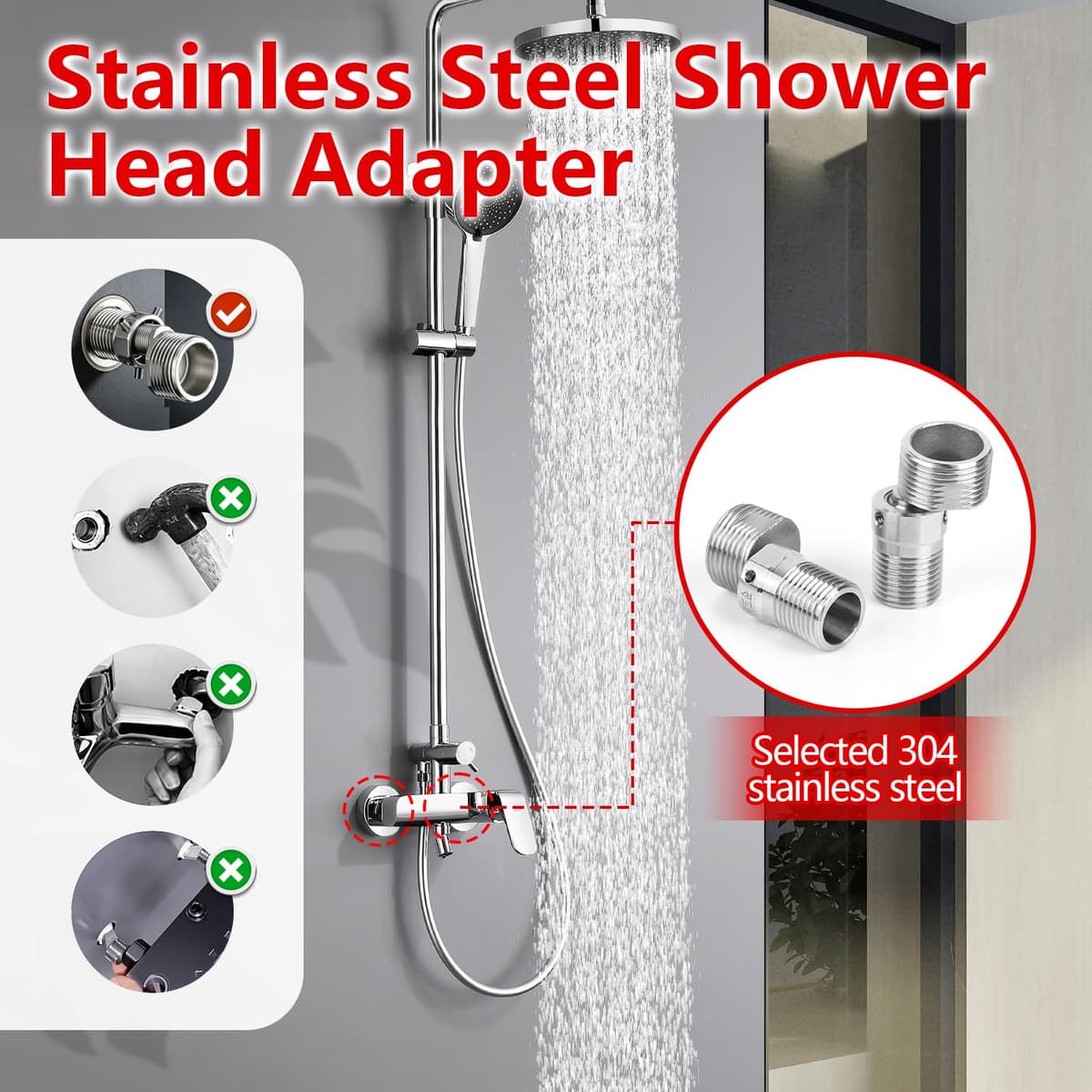 2 Piezas Adaptador Grifo Ducha en Acero Inoxidable 304,Aexcentricas Excentricas Grifo Ducha Ajustable Rotativo a 360° Adaptador de Baño Flexible en Forma S, Griferia Ducha para Baño Cocina y Lavabo — view 3