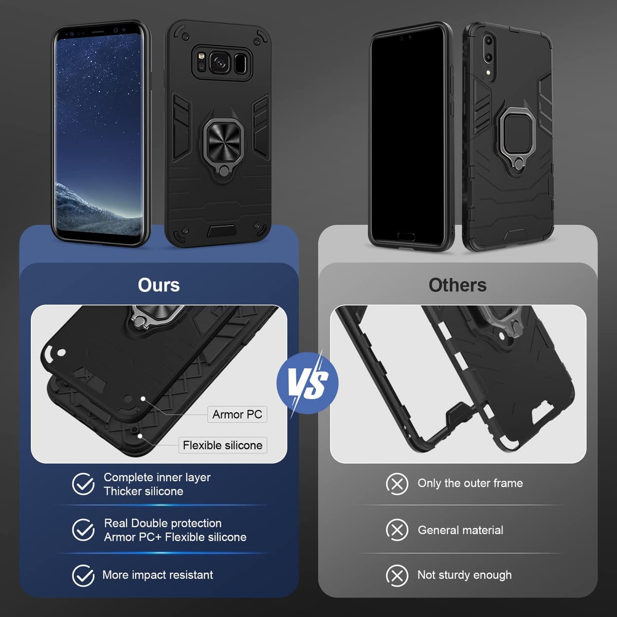 Funda para CMF Phone 2 Pro, Carcasa Antigolpes con Soporte anular metálico, Case Protectora de Grado Militar, Negro — view 1369