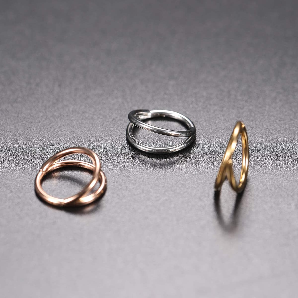 hengkaixuan Triple Double Nose Hoop Ring Sleeper Hoop Earring Helix Rook Conch Cartilage Daith Tragus Earrings Septum Ring Lobe Nose Piercing Jewellery for Women — view 4