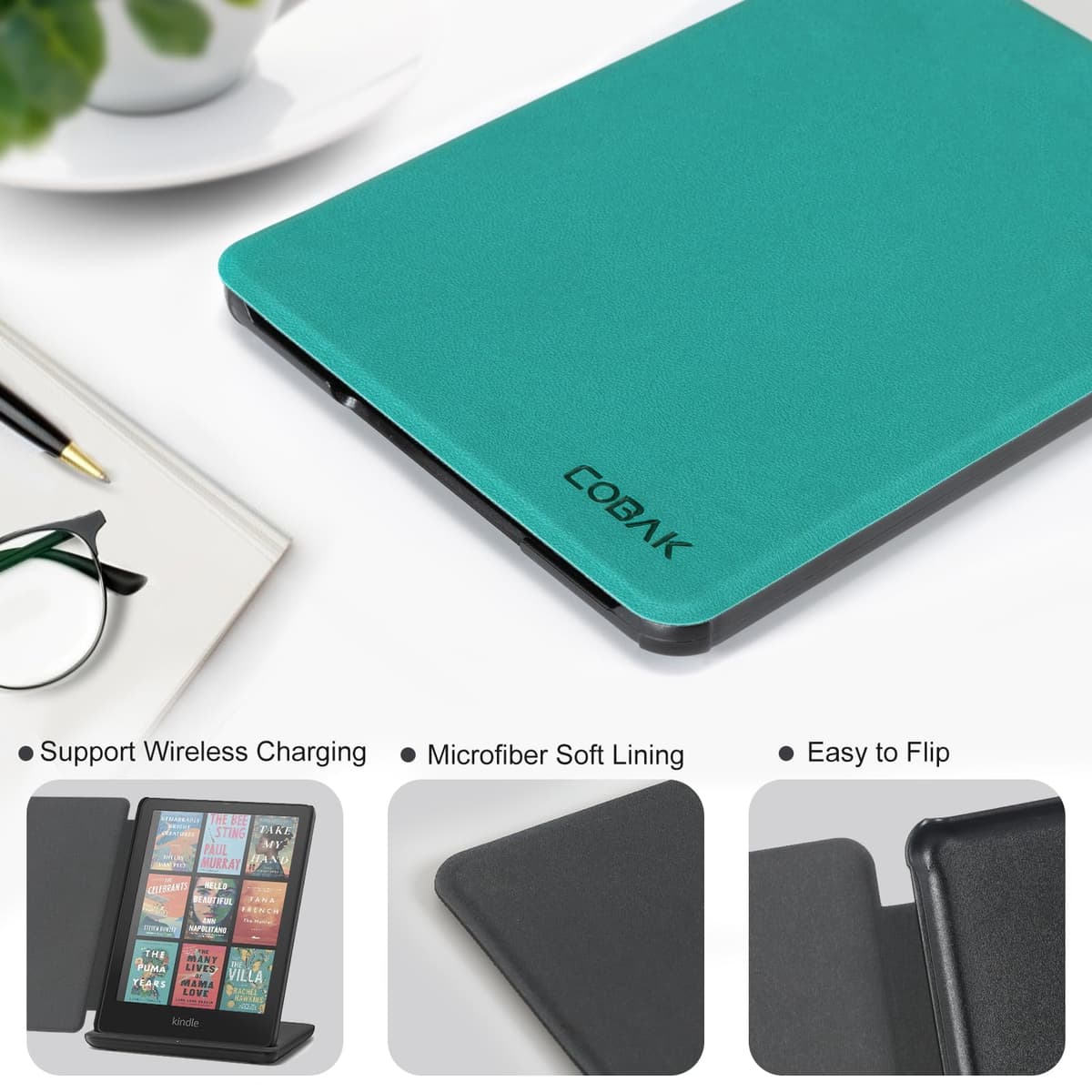 CoBak Case for All-New 7" Kindle Paperwhite(12th generation–2024)/Colorsoft Signature Edition(1st gen–2024)/Signature Edition(12th gen–2024) - PU Leather Cover with Auto Sleep/Wake, Jade — view 4