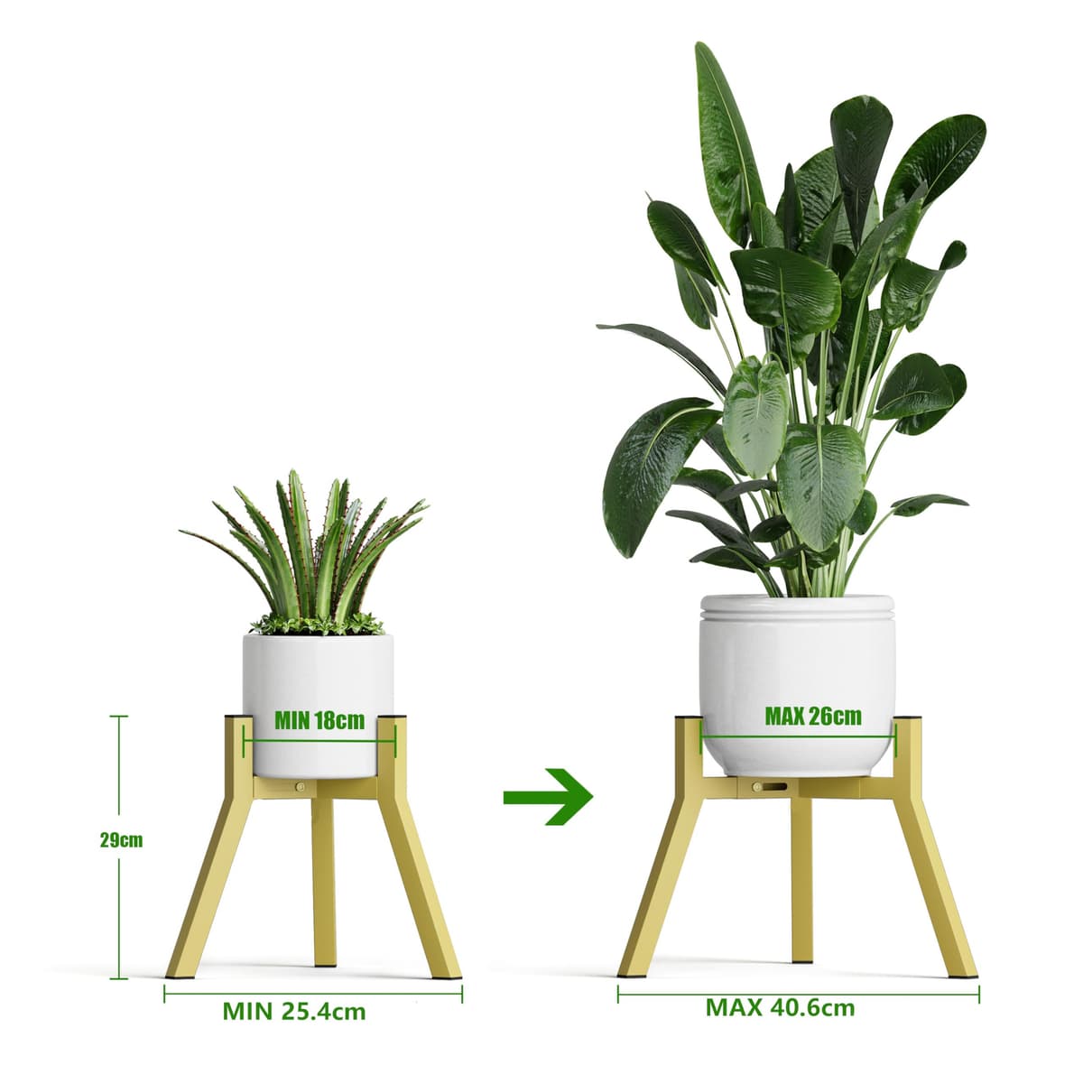 Juego de 2 Soportes Para Plantas y Maceteros Decorativos de Interior Ajustables de Metal Apto Para Macetas de Diferentes Tamaños Amarillo dorado PS-007GY-2 — view 3