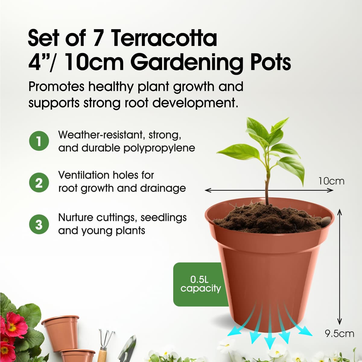 Whitefurze G04013 10cm Garden Pot - Terracotta (Set of 7) — view 2