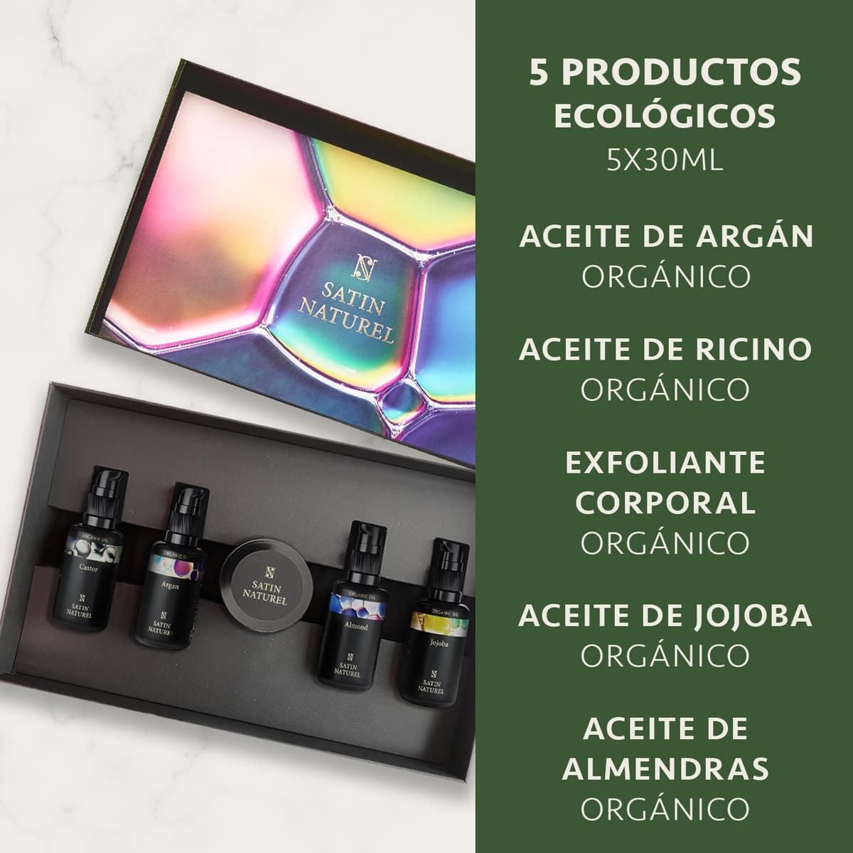 Satin Naturel Luxury Gift Set for Women 5 x 30 ml – Argan Oils, Castor, Almond, Jojoba and Body Scrub with Dead Sea Salt – Natural Cosmetics – Premium Edition — view 4