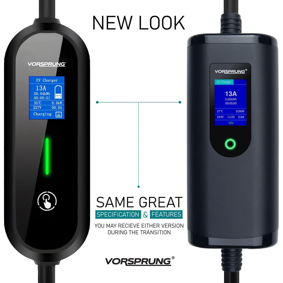 VORSPRUNG® Portable EV Charger Type 2 with 8 Metre 8M Controllable Digital Screen (UK Plug 3 pin), Electric Vehicle Portable Charging Cable Type 2 (type 2 female), 8/10/13A FREE Carry Case (8M) — view 2