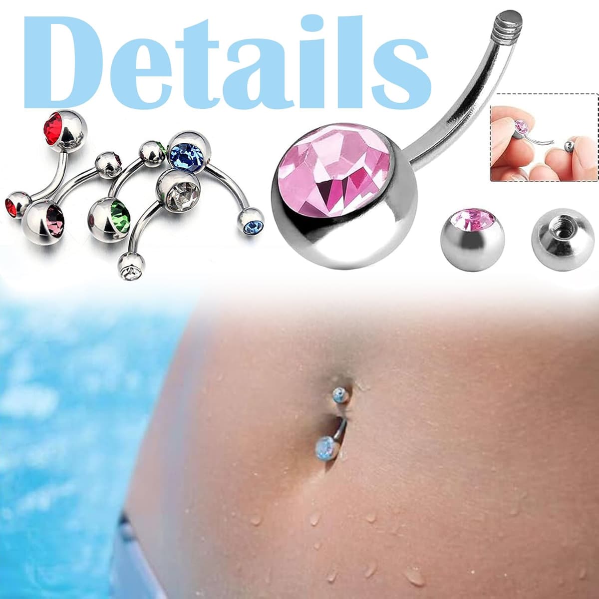 CocCCoon Stainless Steel Belly Rings - 20 PCS Navel Piercing Jewelry Hoops, Body Piercing Bars, Belly Button Rings — view 3