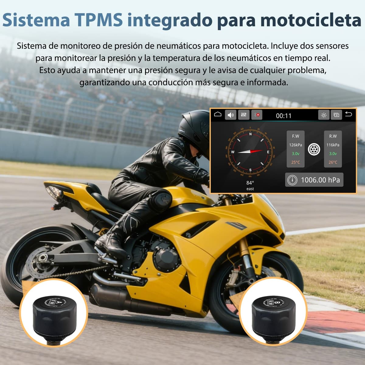 Carpuride W702T Pro Motocicleta Carplay Pantalla con TPMS Sistema, Inalámbrico CarPlay y Android Auto, 7" Impermeable Táctilpantalla, Dual Bluetooth, Intercomunicador Función, Nav, Brújula, Barómetro. — view 3