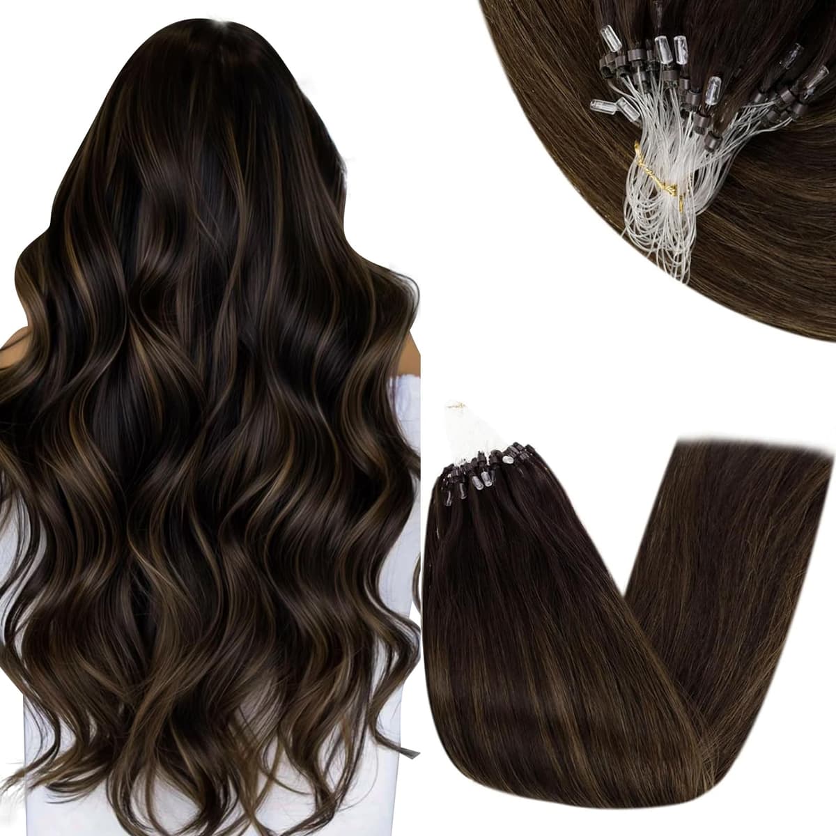 RUNATURE 18 Inch Nano Beads Hair Extensions Real Human Hair Ice Blonde Nano Hair Extensions Real Human Hair White Blonde Invisible Nano Rings Straight Remy Hair 50g 50s #800 — view 11
