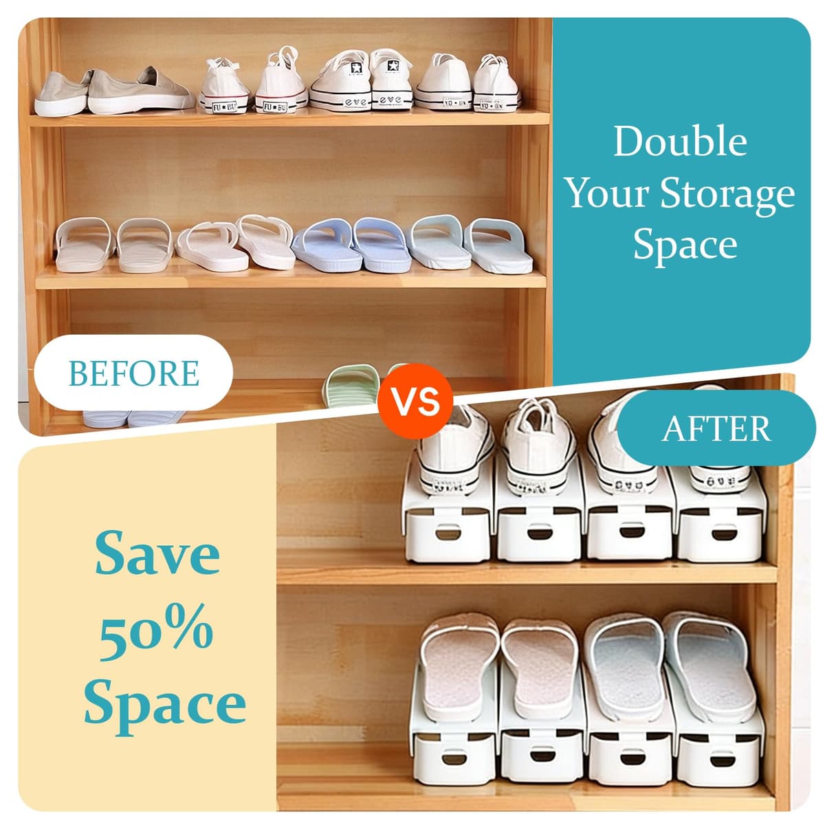 Organizador Zapatos 10 Unidades, de PP Altura Ajustable 3 Niveles, Doble Capa Blanco Ahorro Espacio, Para Zapatero, Entrada y Armario — view 4