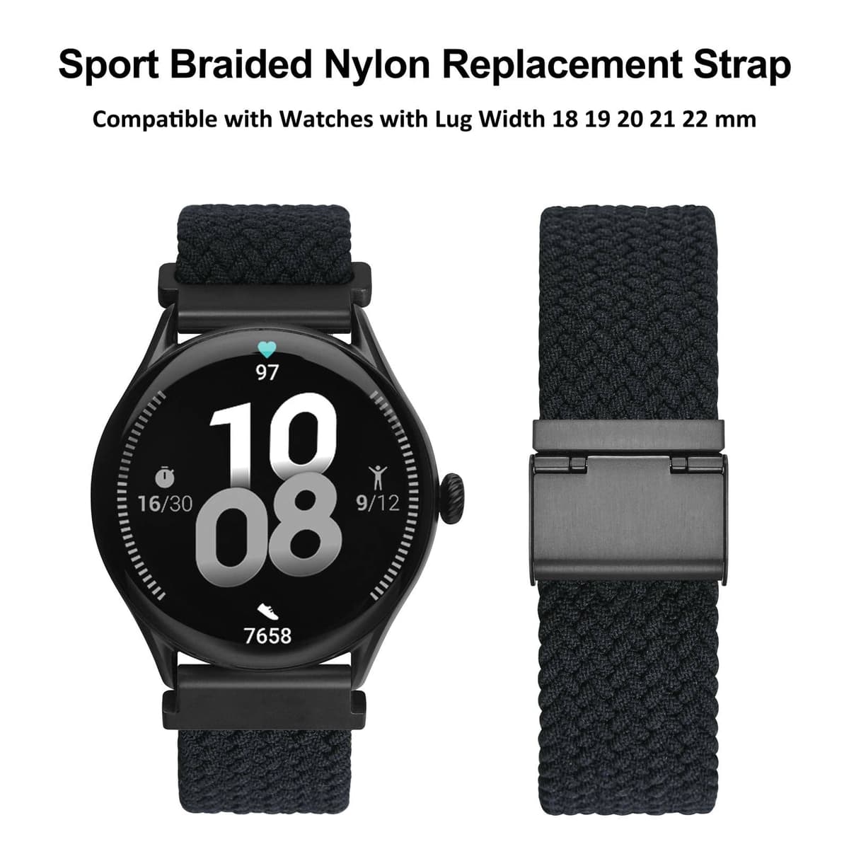 WOCCI Tejido Correas Reloj de Nailon para Hombre y Mujer, Hebilla Ajustable, Liberación Rápida, Trenzado Bandas Deportivas de Repuesto 18mm 19mm 20mm 21mm 22mm — view 9
