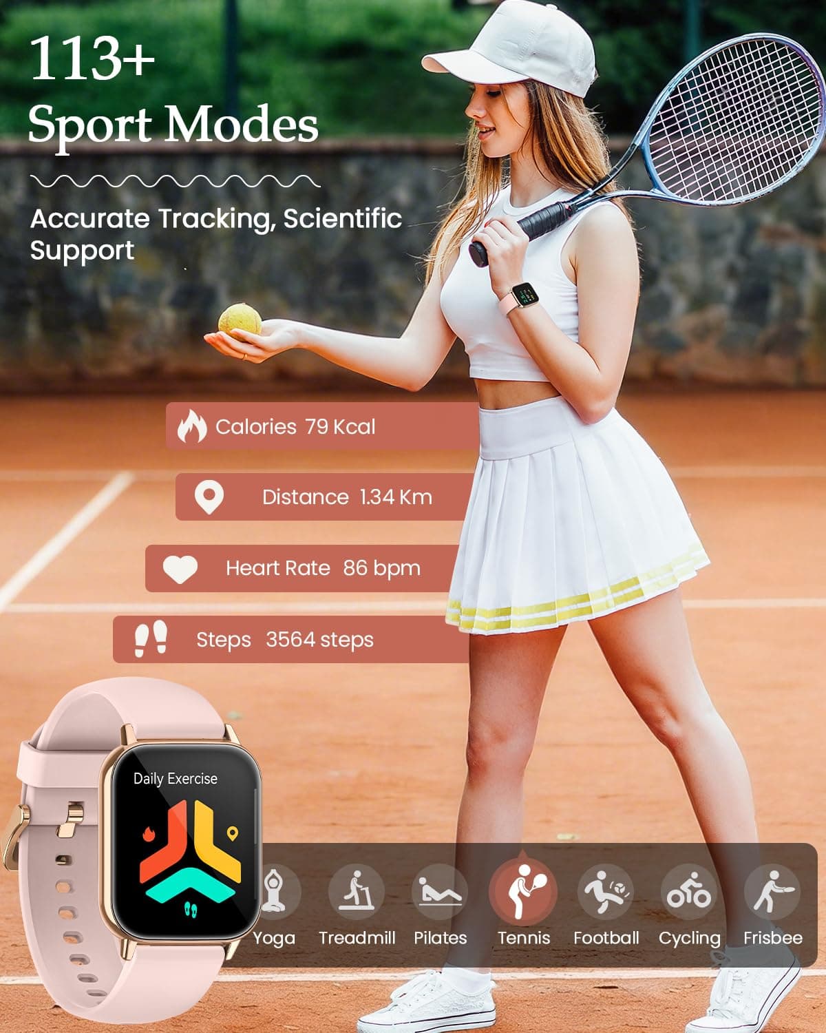 2026 Nuevo Reloj Inteligente Mujer, 1.85" AMOLED Smartwatch con Llamadas Función Femenina, 24H SpO2/Pulsómetro/Sueño,113+ Modos Deportivos 5ATM Calorías Podómetro WhatsApp Android iOS Oro Rosa, Regalo — view 5