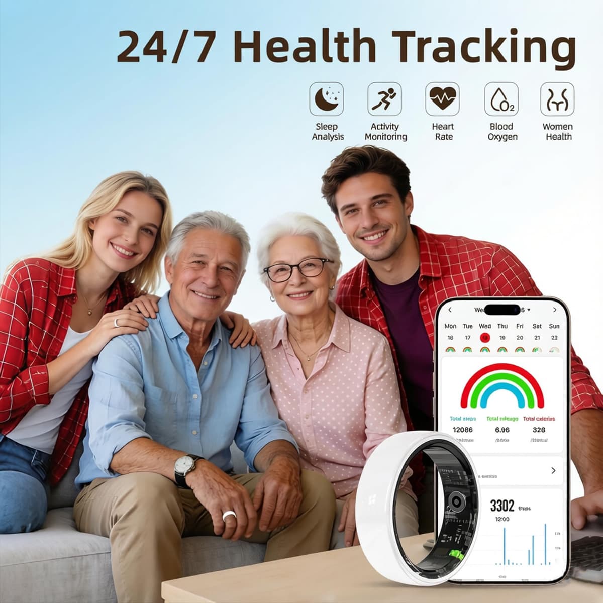 Smart Ring for Women Men,2026 New Ceramic Health Ring,No Monthly Subscription,Size First,Sleep Tracking Wearable-Heart Rate-Fitness Tracker for iOS&Android (White, 8) — view 3