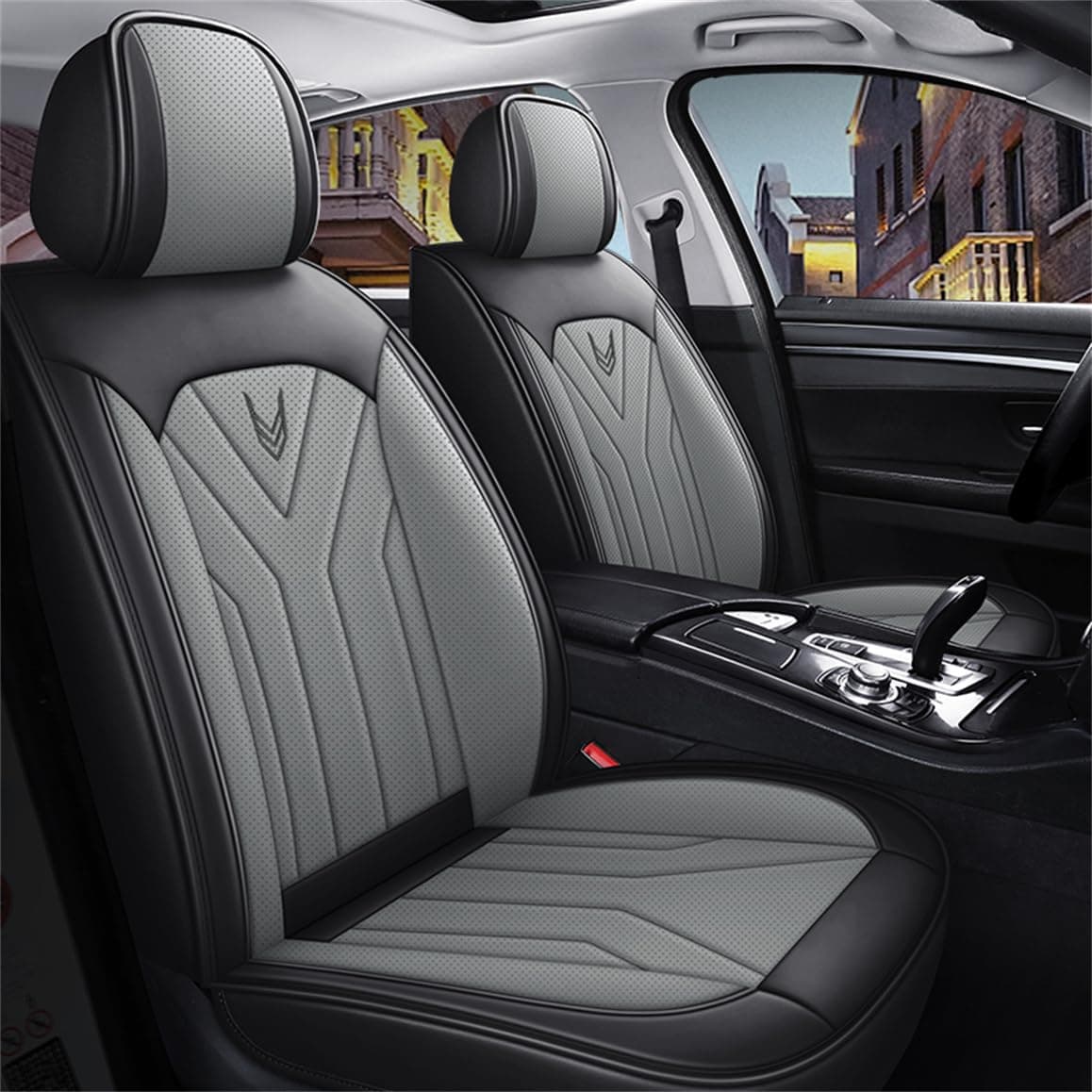 Luxury Car Seat Covers Full Set 5 Seats for Toyota Yaris Black Grey Leather Car Seat Cover Front and Rear Seat Protectors
