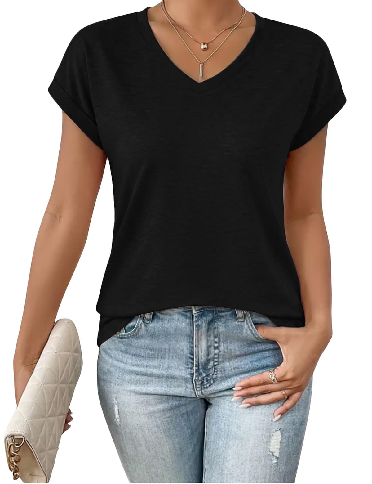 Camisetas Manga Corta Mujer en Colores Variados Camiseta Basica Mujer de Algodón Transpirable y Relajada para Diario — view 12