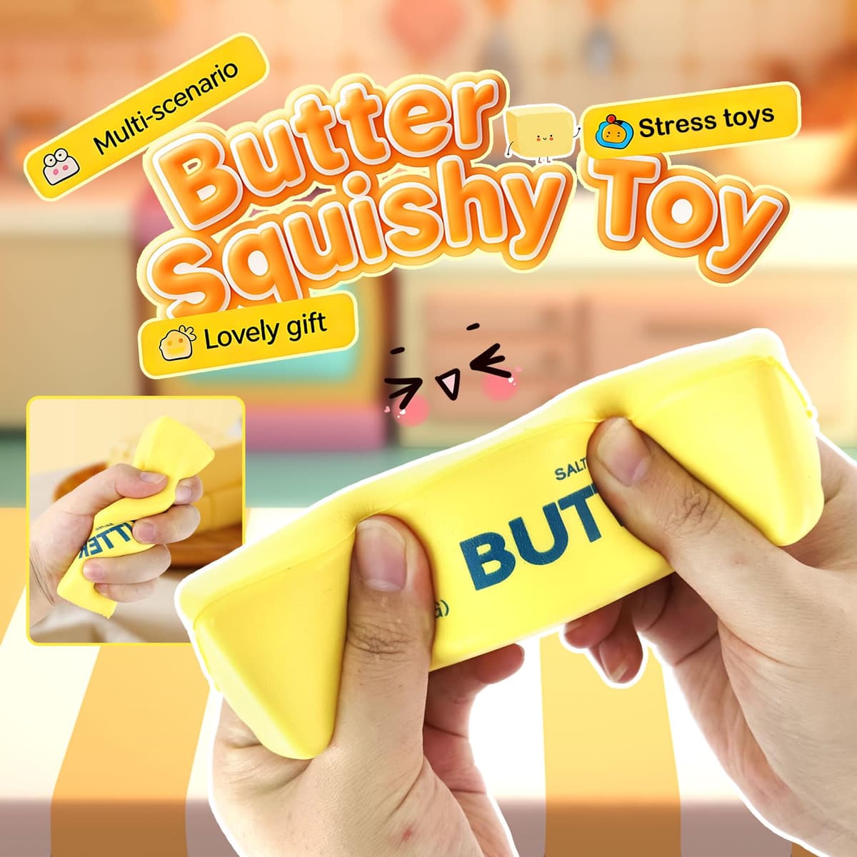 2 Unidades Juguete Para Apretar Mantequilla, Palos De Mantequilla Bola Para Apretar Paloes De Mantequilla Realista Bolas Antiestrés Para Apretar Mantequilla De Rebote Lento Comida Falsa Squishy — view 2