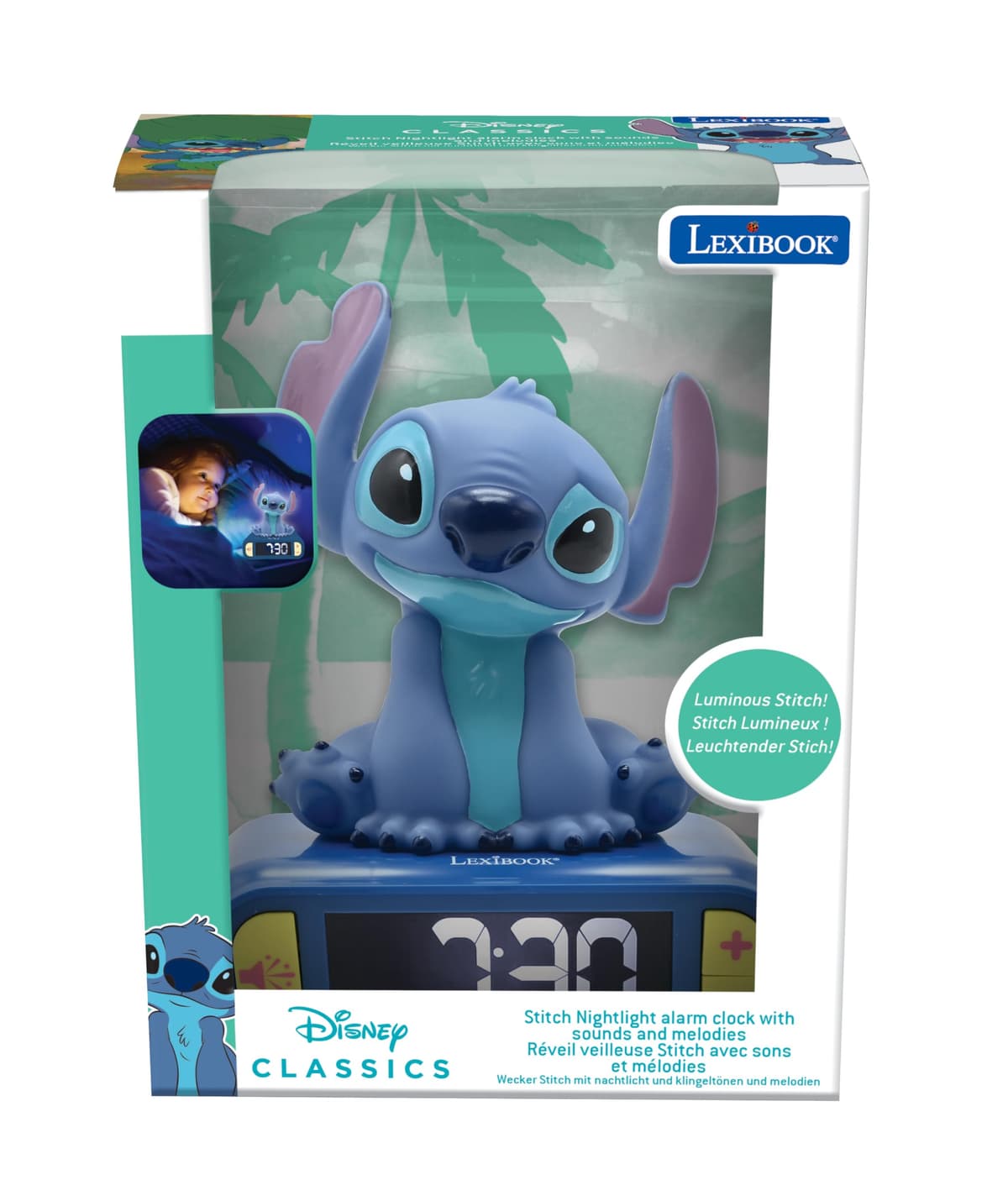 LEXIBOOK, Disney, Luz Nocturna de Stitch Despertador, Sonidos y melodías, Pantalla LCD retroiluminada, Luminoso, Snooze, Azul (RL800D) — view 3