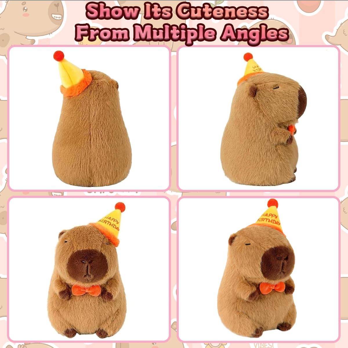 Capybara Plush 25cm Soft Stuffed Animal with Birthday Hat, Adorable Capybara Teddy Toy, Perfect Capybara Gift for Birthdays, Playtime, and Home Decoration — view 4
