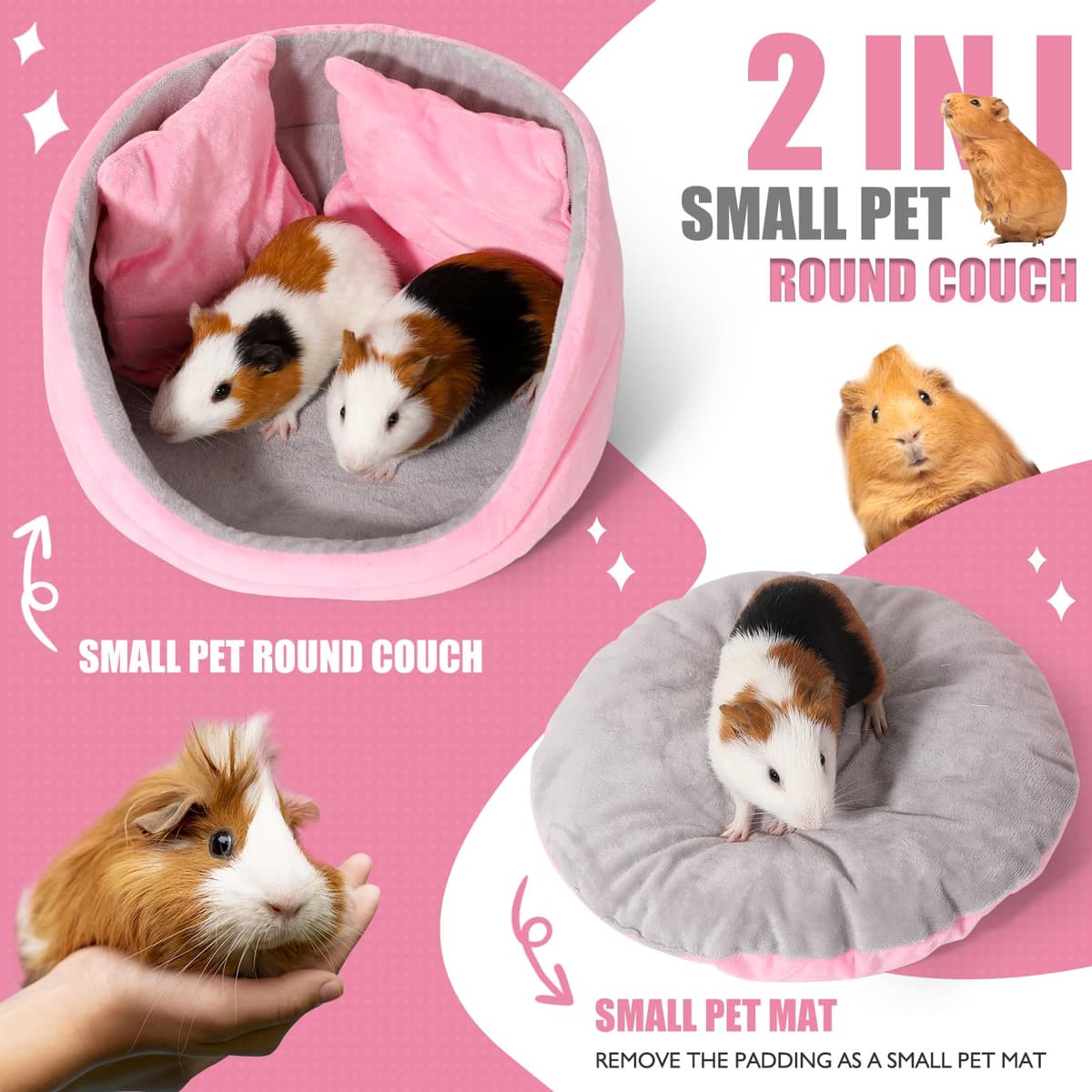 Guinea Pig Couch - Guinea Pig Bed, Removable Cushioned Pillow, Round Cuddle Cup Shape, Pure Pink and Gray, Ideal Bed for Small Pets — view 2