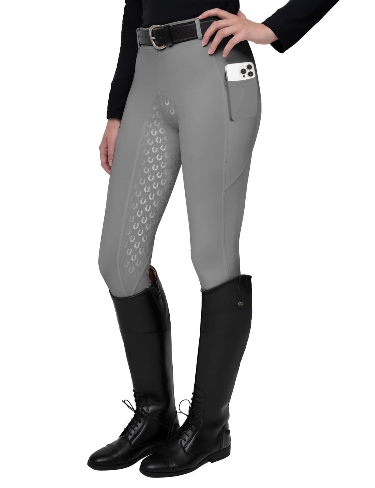 FitsT4 Sports Pantalones de Montar para Mujer Pantalones de Montar con Refuerzo Completo de Silicona, Bolsillo para el móvil y Trabillas para el cinturón