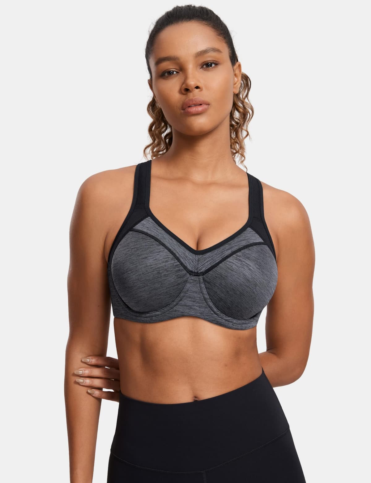 SYROKAN Women's High Impact Sports Bra Underwire Full Support Racerback Padded Running Bra — view 6