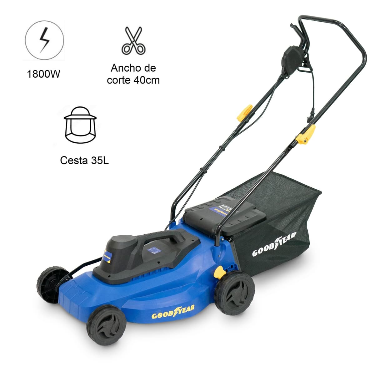 Goodyear - Cortacésped Eléctrico Rotativo 1800W, Ancho de Corte 40cm, Motor 3200 RPM, Segadora Eléctrica para Jardín hasta 300m², Altura Regulable y Bolsa de Recogida 35L, Ligero y Compacto — view 4