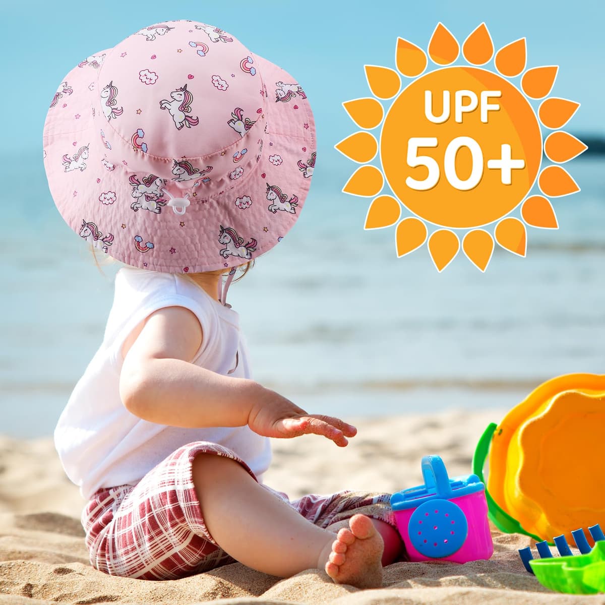 DRESHOW Baby Sun Hat Toddler Sun Protection Animal Cap Unisex Summer Bucket Hat with Chin Strap UPF 50+ — view 3