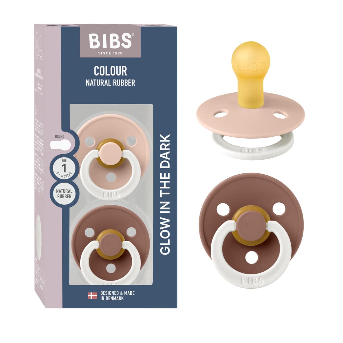 BIBS Colour Soother 2-Pack, BPA Free Dummy Pacifier, Round Nipple. Natural Rubber Latex, Size 2 (6-18 Months), Sky Blue/Steel Blue — view 100
