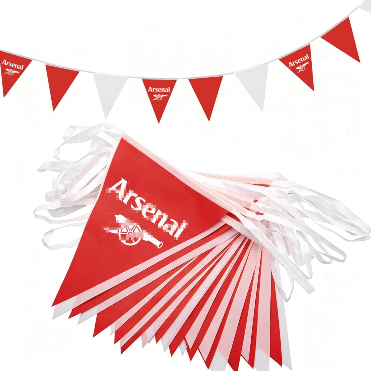 20m 52pcs Red White Bunting for Arse-nal Football Party, QRTDXP 16x21cm Reusable Red White Triangle Flags Garland for Football Party Indoor Outdoor Decoration Sports Events Celebration