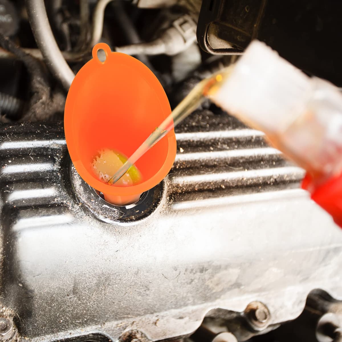 3 Pcs Right Angle Flexible Plastic Funnel Set, Universal Car Gasoline Fuel Petrol Engine Funnel with Detachable Spout and Long Mouth Funnels for Motorcycle Car Automotive (Red/Orange/Black-3PCS) — view 5