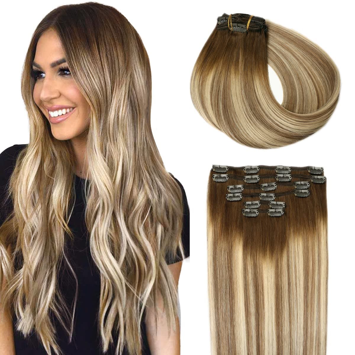 SURNEL Extensiones Clip Pelo Natural 100g 35cm 6 Piezas Castaño Chocolate Extensiones De Clip De Humano Real Extensiones Pelo Natural Remy (C#4-35cm) — view 17