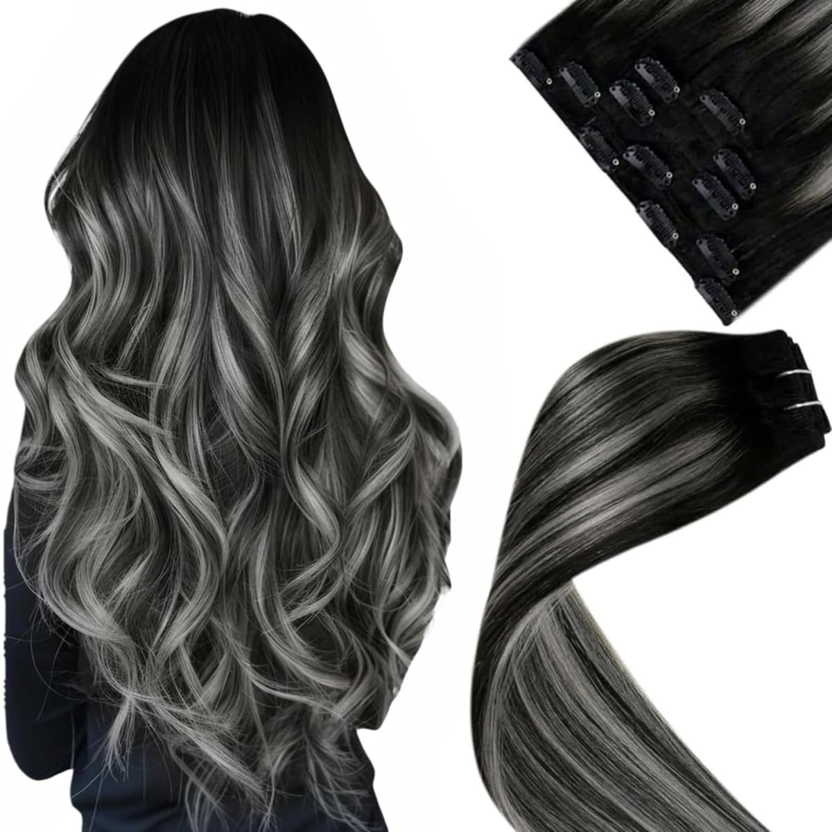 LaaVoo Hair Extensions Clip in Real Human Hair Brown Clip in Hair Extensions Dark Brown Remy Straight Hair Full Head Double Weft 80g 5pcs 14 Inch #4 — view 15