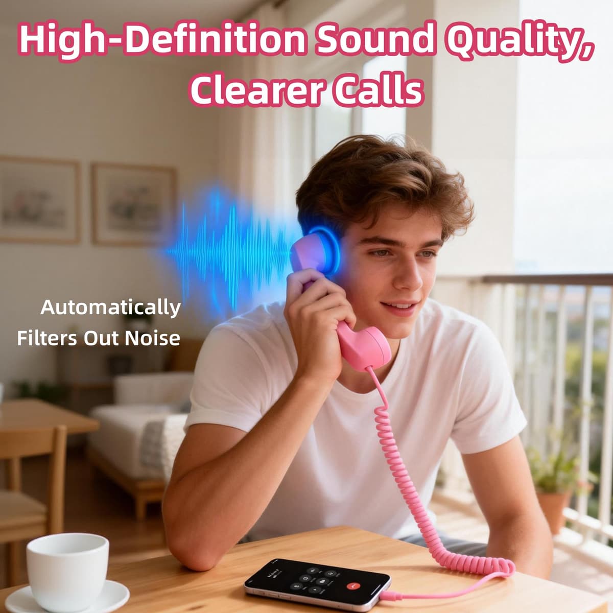 Retro Phone Handset for iPhone & Android, 2026 New Type-C Wired Receiver with Microphone & Speaker, Vintage Landline Style Handle for Noise Cancelling Calls, Meetings, and Home Office Desk Use (Pink) — view 4