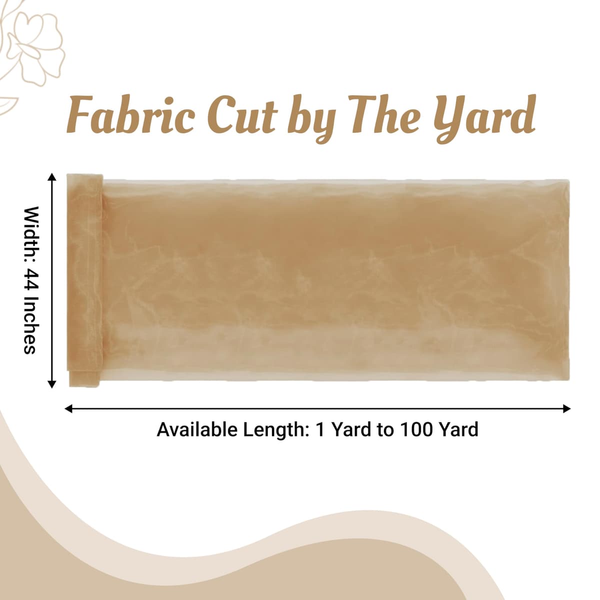 MDS Pack of 10 Yard Sheer Organza Fabric for Wedding Party Home Event Banquet Decorations, Backdrop Curtain Craft Dress Sewing Fashion DIY Crystal Organza Tulle Fabric Bolt 44” Wide - Champagne Gold — view 2