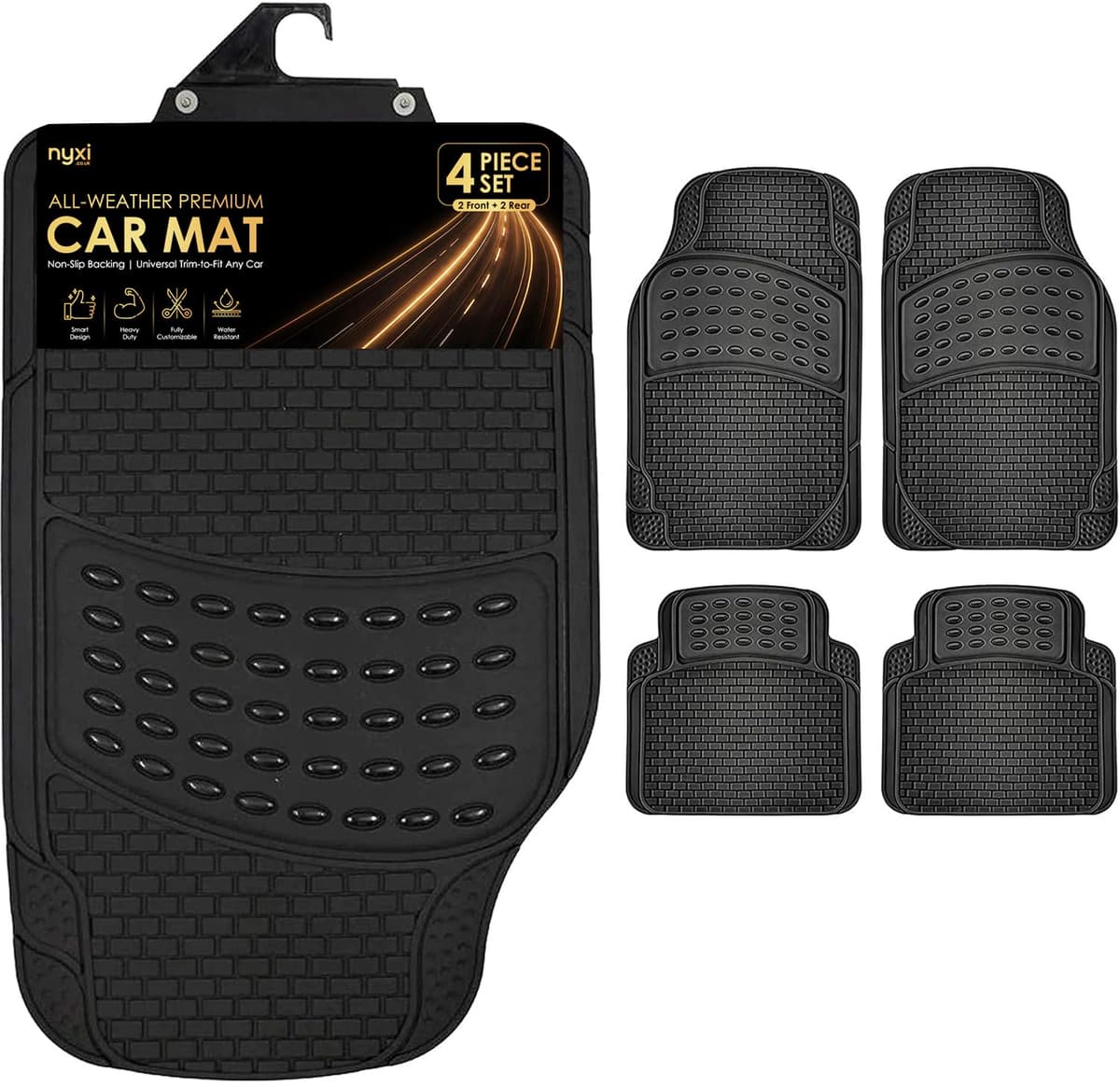 Nyxi 5 Piece Rubber Car Mat XL Boot Mat (Front + Rear + Boot Mat 137cm X 110cm) Universal Non-Slip Deep Dish Heavy Duty for Cars SUV Truck and VAN, Water Proof, All Weather — view 10