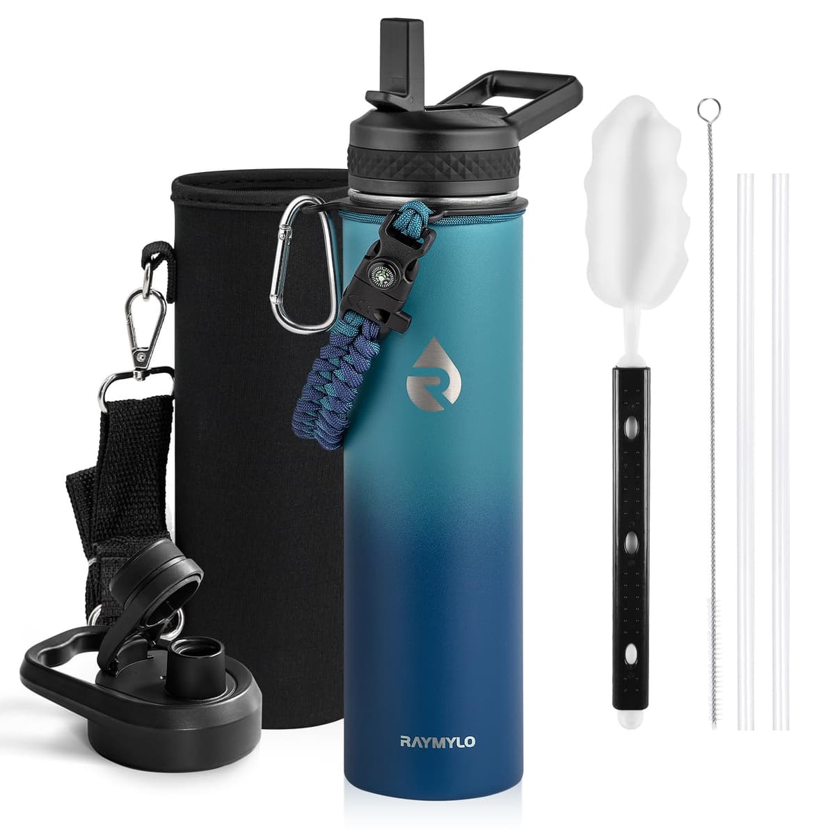 RAYMYLO One Gallon Water Bottle Insulated, Triple Walled Vacuum Stainless Steel (Cold for 48 Hrs), Leak Proof & Non-BPA, Large Water Flask Jug with Paracord Handle & Straw Spout Lids — view 70