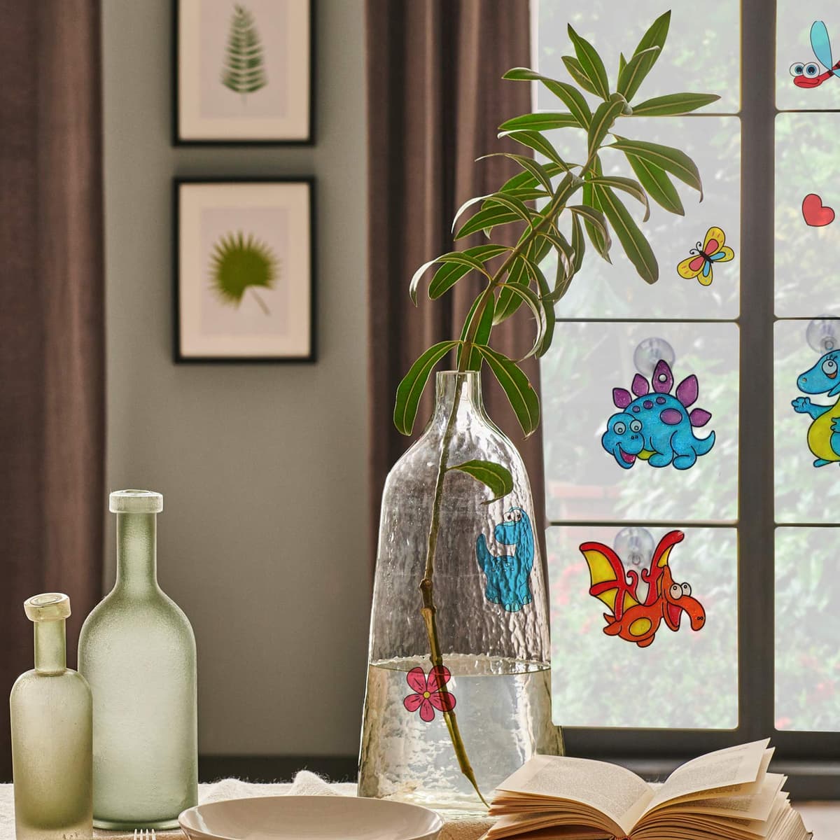 Koltose by Mash Dinosaur Suncatcher Kit, Includes 6 Dinosaur Sun Catchers, 6 Paints, 4 Templates and More, Double Kit - Window Art and Sticky Suncatcher Art — view 5
