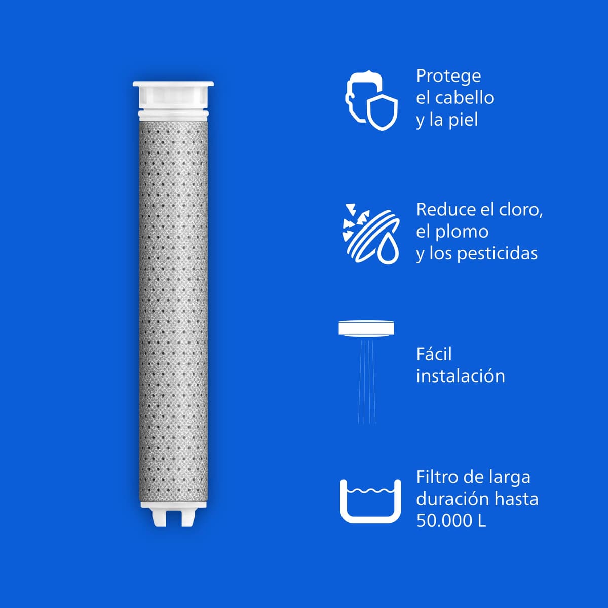 Philips Water filtro de ducha – protege piel y cabello, elimina cloro y partículas grandes, 3 modos de rociado, capacidad de filtrado 1 mes, negro — view 5