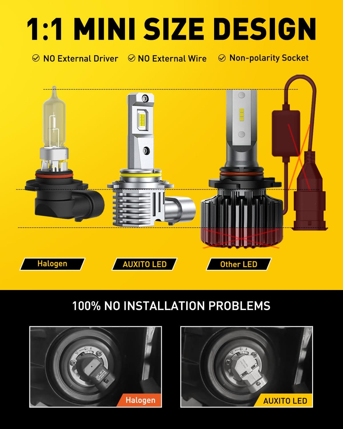 AUXITO 9005 H11 Bulbs, 80000LM Brighter Ultra-Bright, Plug N Play, Long Lifespan, No Flicker, 99% Compatibility, 4PCS — view 4