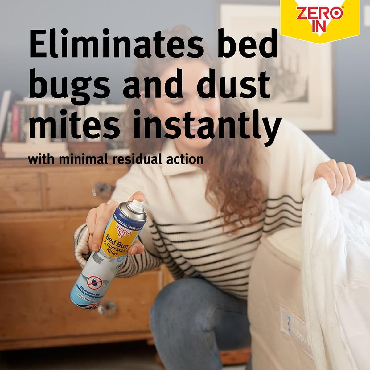 Zero In Bed Bug & Dust Mite Killer – Bed Bug Spray for Mattress, Bed Frames & Furnishings - Fast-Acting Aerosol Surface Treat — view 3