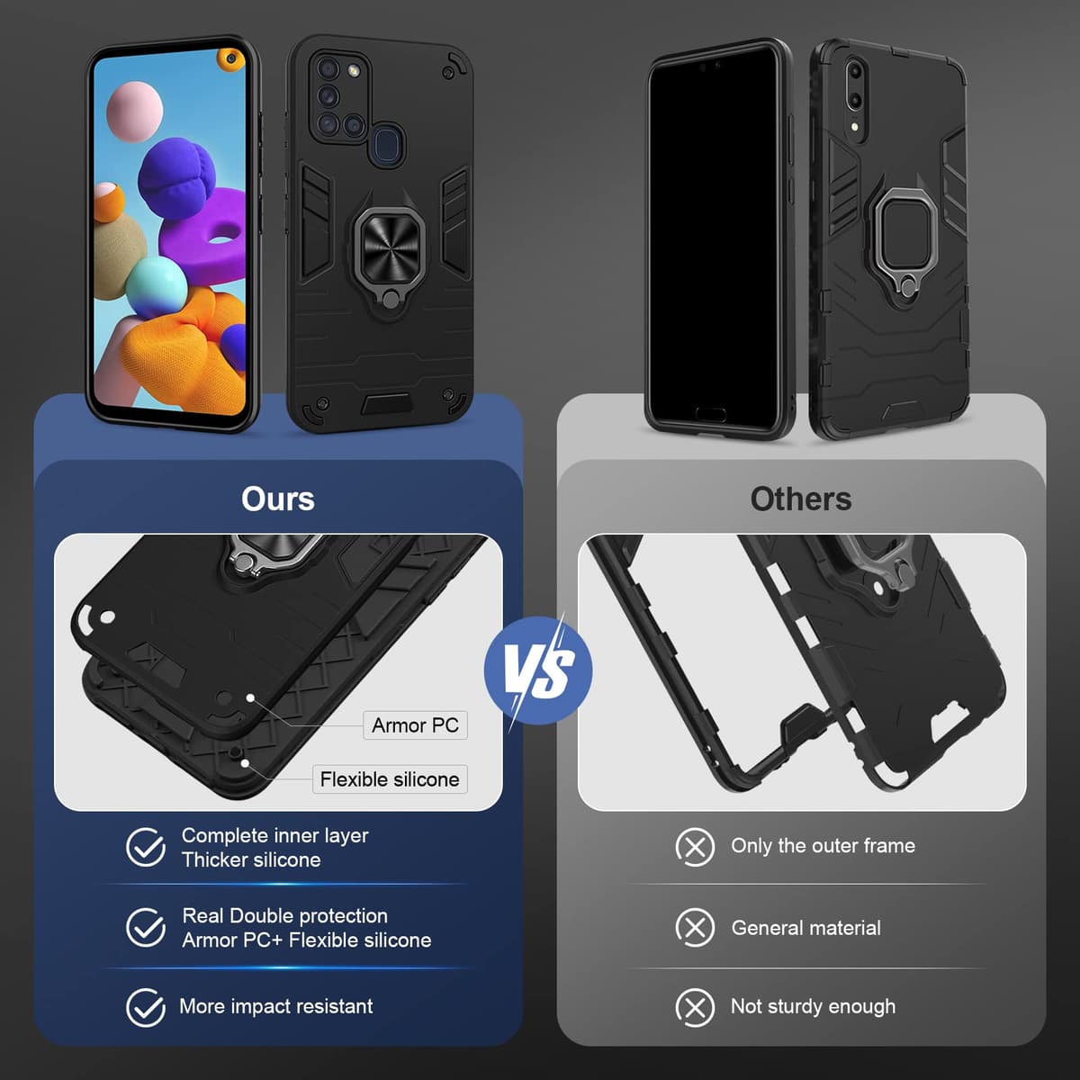 Funda para CMF Phone 2 Pro, Carcasa Antigolpes con Soporte anular metálico, Case Protectora de Grado Militar, Negro — view 1061